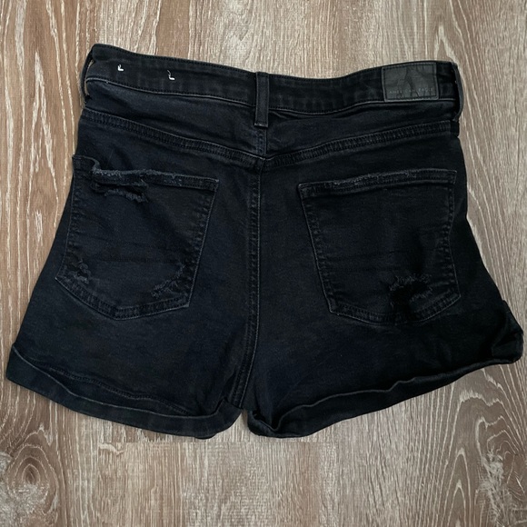 American Eagle AE High Rise Mom Jean Shorts Womens 8 Black Distressed Stretch - Picture 6 of 7